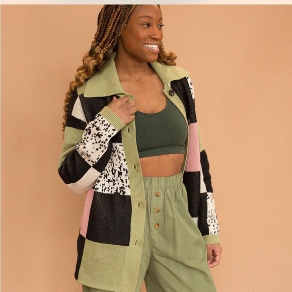 another girl Tops - Patchwork Button-Up Cardigan